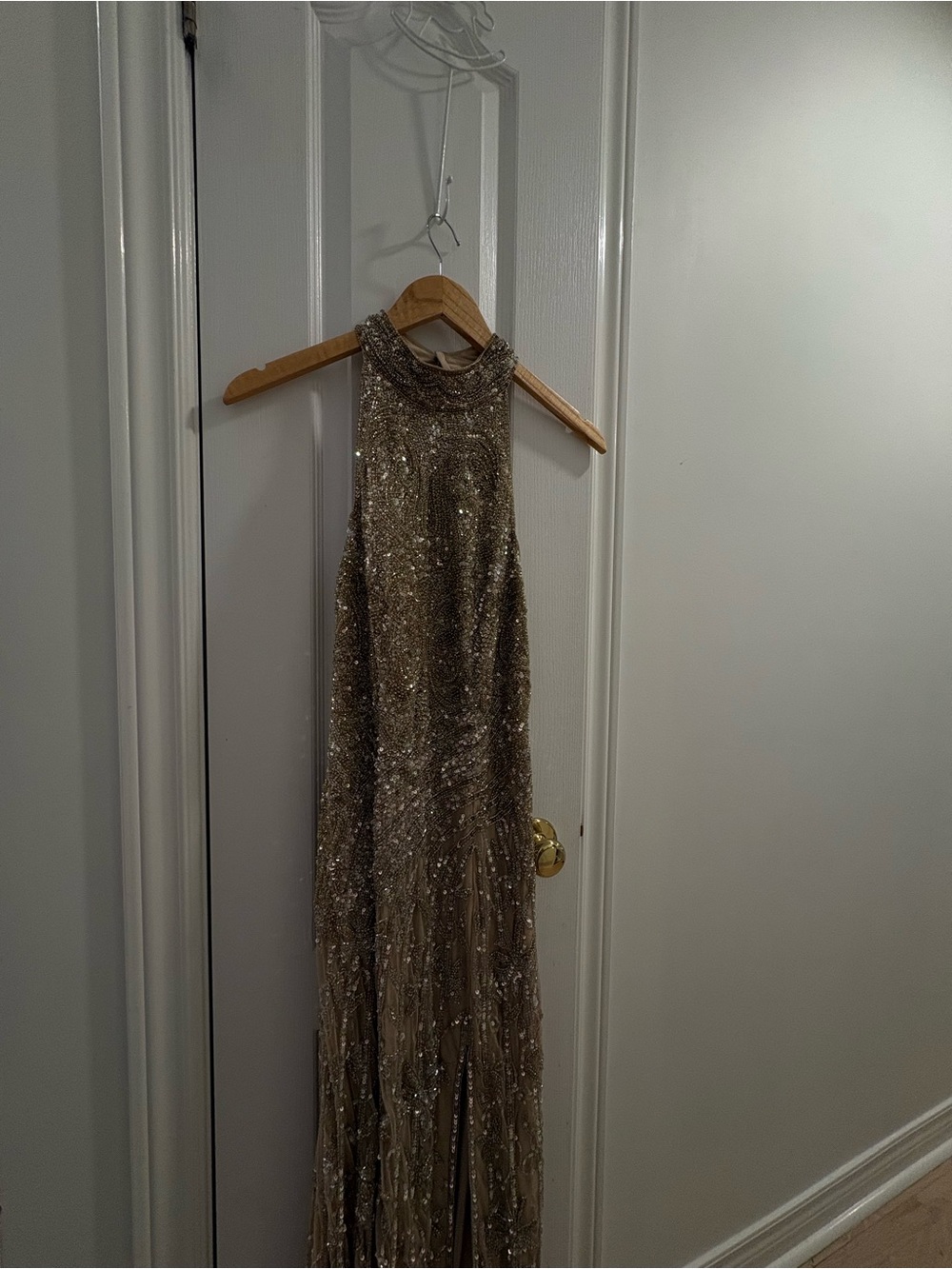 Sherri Hill Gold Sequin Halter Gown